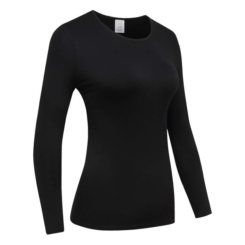 OThread & Co. Women's Long Sleeve T-Shirt Comfy Underscrub Tee Basic Stretch Layer (Small, Black) - Image 3